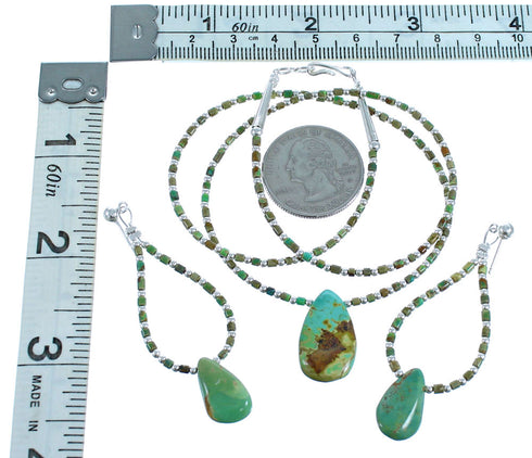 Sterling Silver Santo Domingo Turquoise Bead Necklace And Earrings Set BX116383